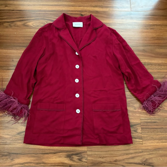 Sleeper Burgundy Feather Trim Pajama Set - Picture 5 of 6